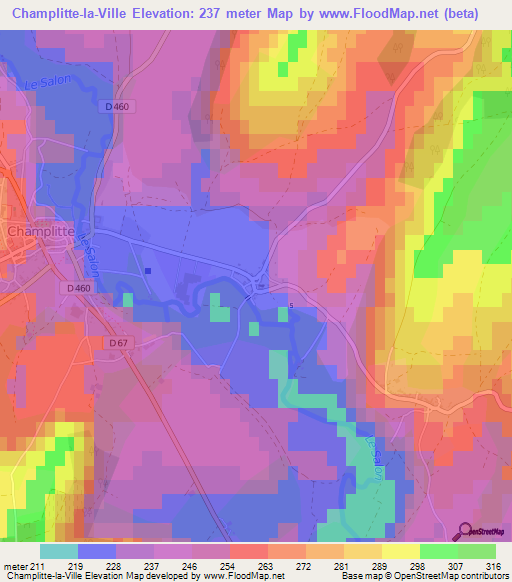 Champlitte-la-Ville,France Elevation Map