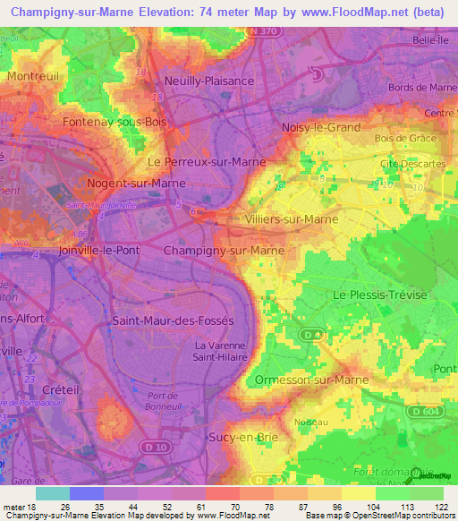 Champigny-sur-Marne,France Elevation Map