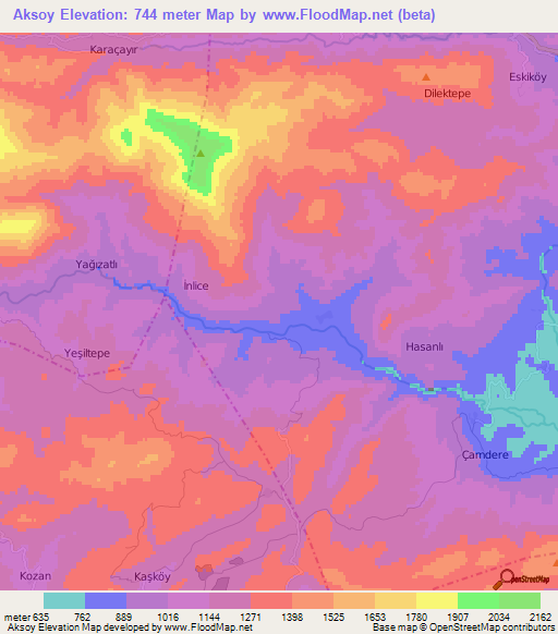 Aksoy,Turkey Elevation Map