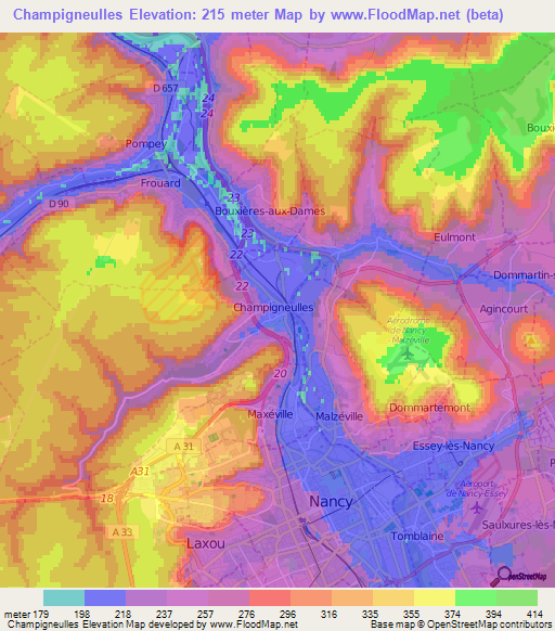 Champigneulles,France Elevation Map