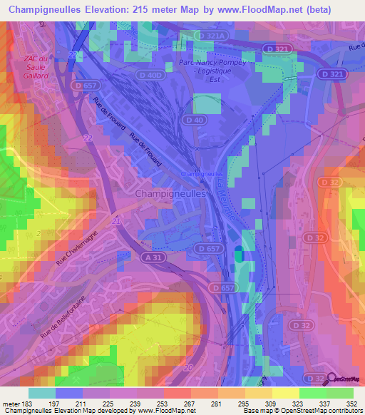 Champigneulles,France Elevation Map