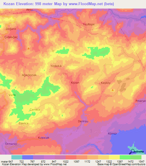 Kozan,Turkey Elevation Map