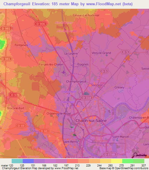 Champforgeuil,France Elevation Map