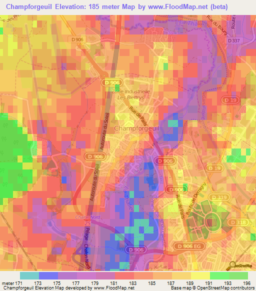 Champforgeuil,France Elevation Map