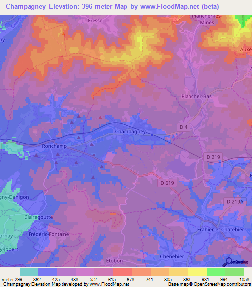 Champagney,France Elevation Map