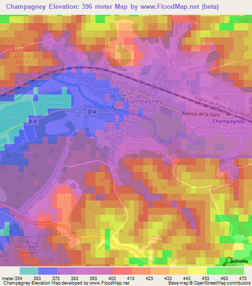 Champagney,France Elevation Map