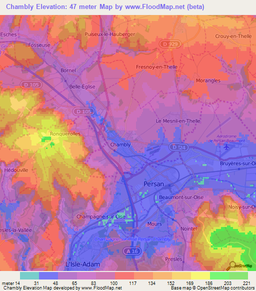 Chambly,France Elevation Map