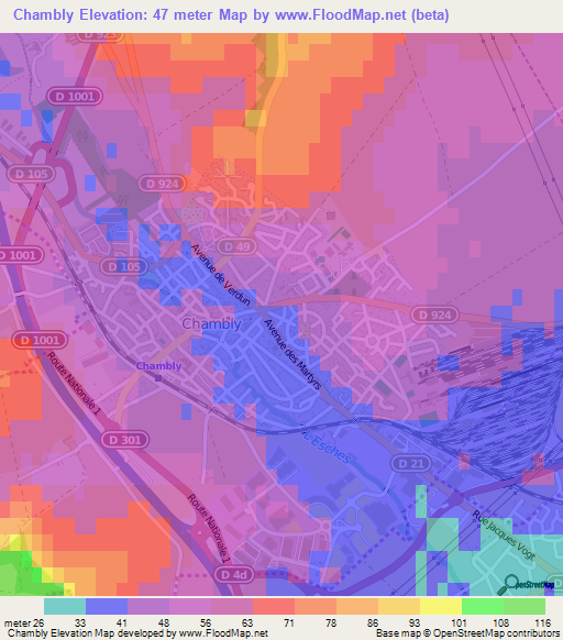 Chambly,France Elevation Map