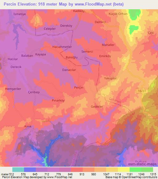 Percin,Turkey Elevation Map