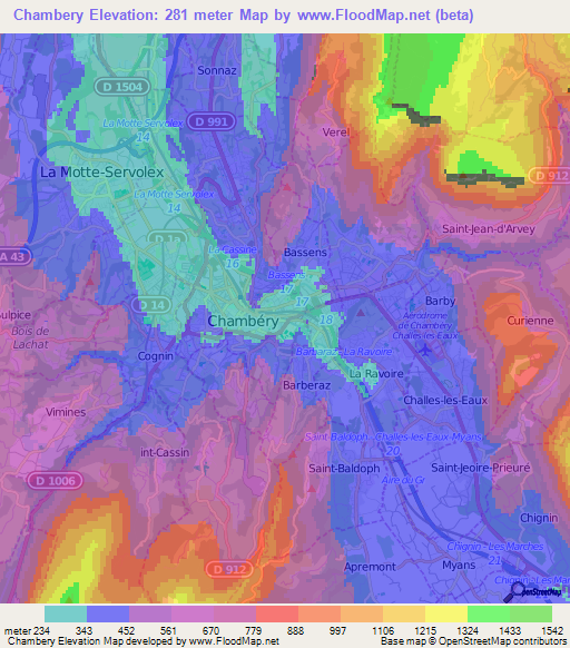 Chambery,France Elevation Map