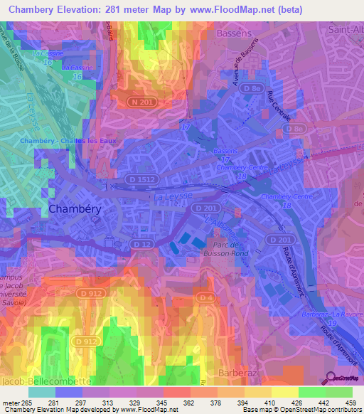 Chambery,France Elevation Map