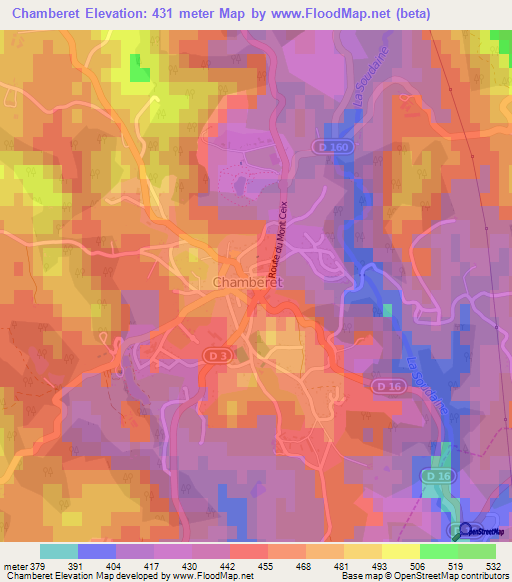 Chamberet,France Elevation Map