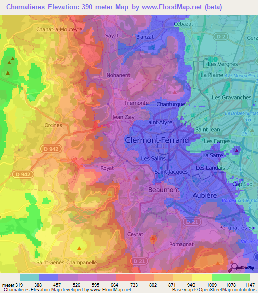 Chamalieres,France Elevation Map