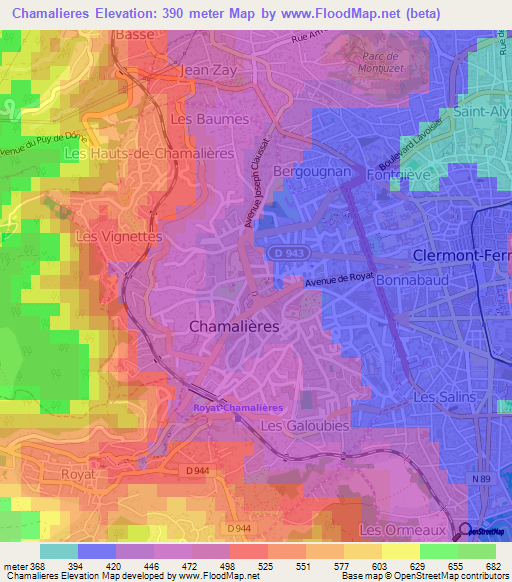 Chamalieres,France Elevation Map