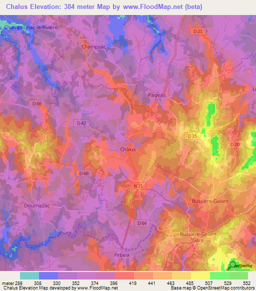 Chalus,France Elevation Map