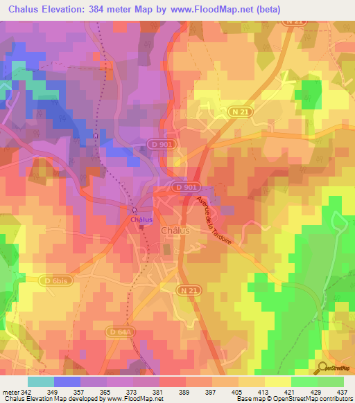 Chalus,France Elevation Map