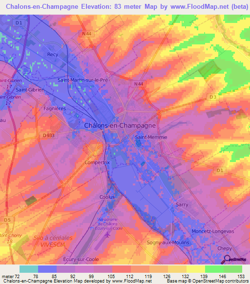 Chalons-en-Champagne,France Elevation Map