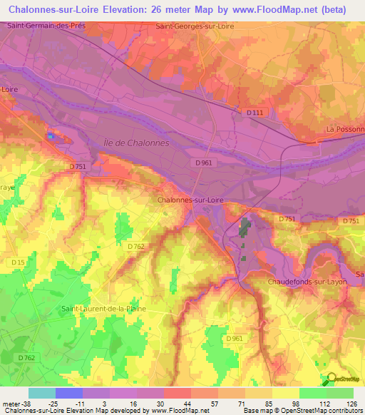 Chalonnes-sur-Loire,France Elevation Map