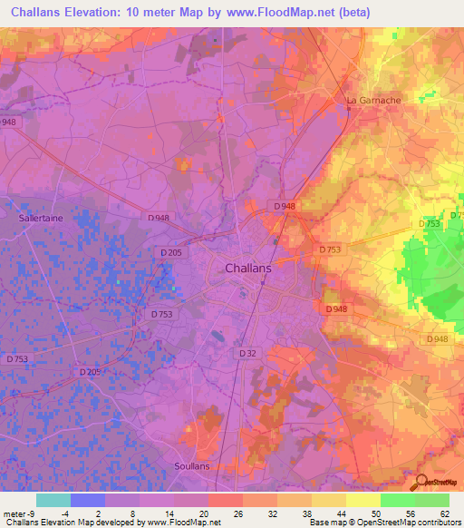 Challans,France Elevation Map