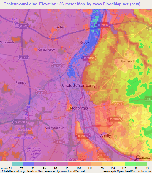 Chalette-sur-Loing,France Elevation Map