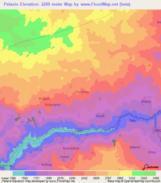 Pelanis,Turkey Elevation Map