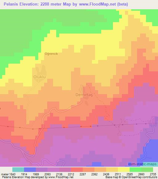 Pelanis,Turkey Elevation Map