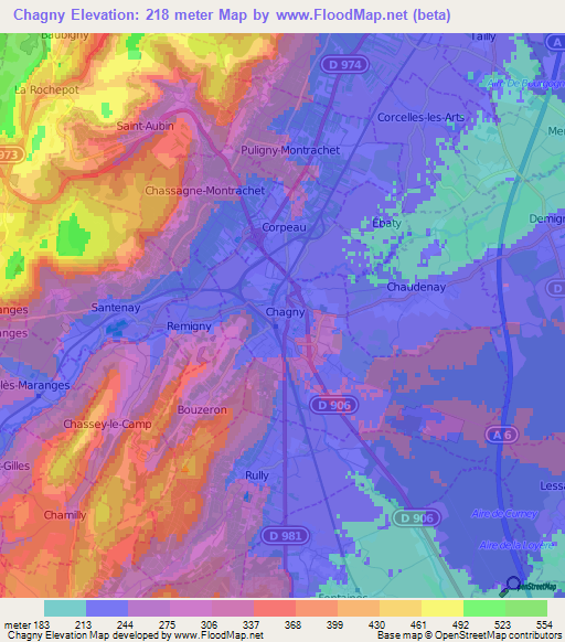 Chagny,France Elevation Map