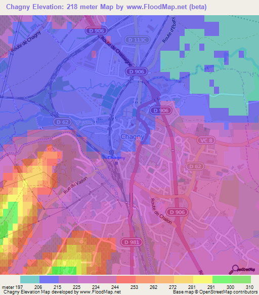 Chagny,France Elevation Map