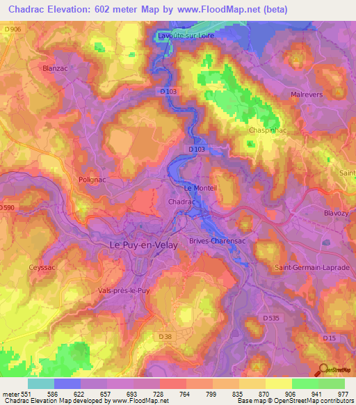 Chadrac,France Elevation Map