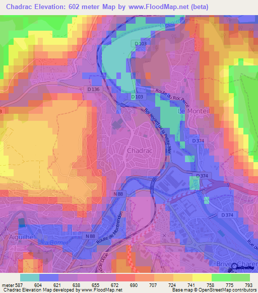 Chadrac,France Elevation Map