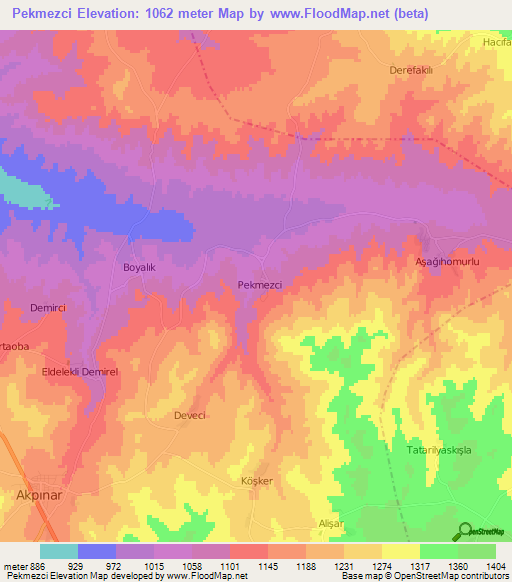 Pekmezci,Turkey Elevation Map