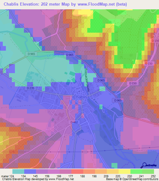 Chablis,France Elevation Map