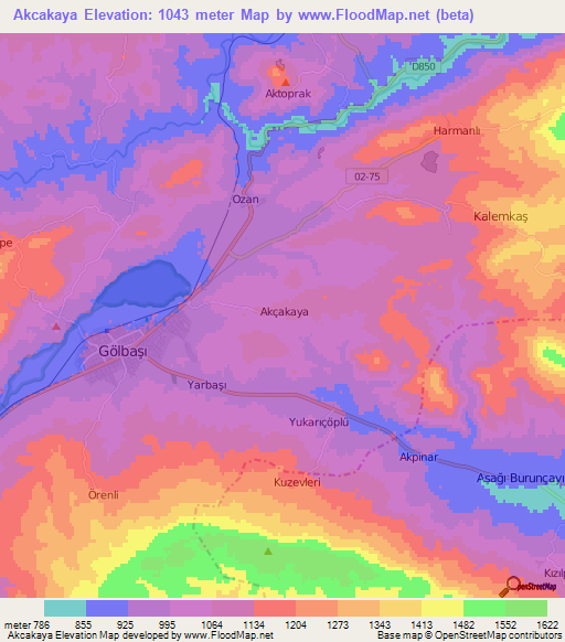 Akcakaya,Turkey Elevation Map