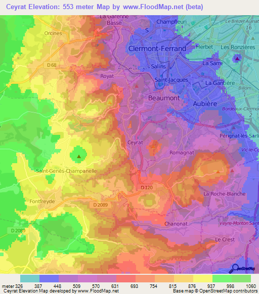 Ceyrat,France Elevation Map