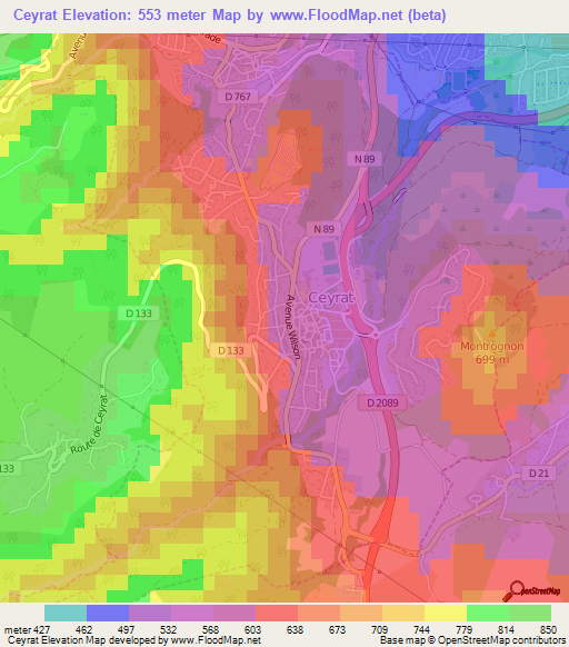 Ceyrat,France Elevation Map