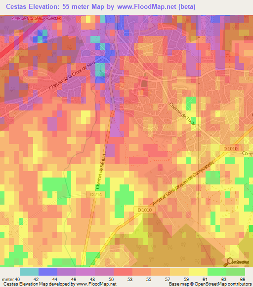 Cestas,France Elevation Map