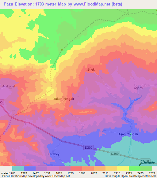 Pazu,Turkey Elevation Map