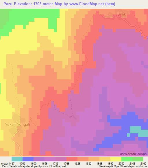 Pazu,Turkey Elevation Map