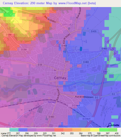 Cernay,France Elevation Map