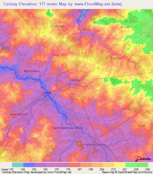 Cerizay,France Elevation Map