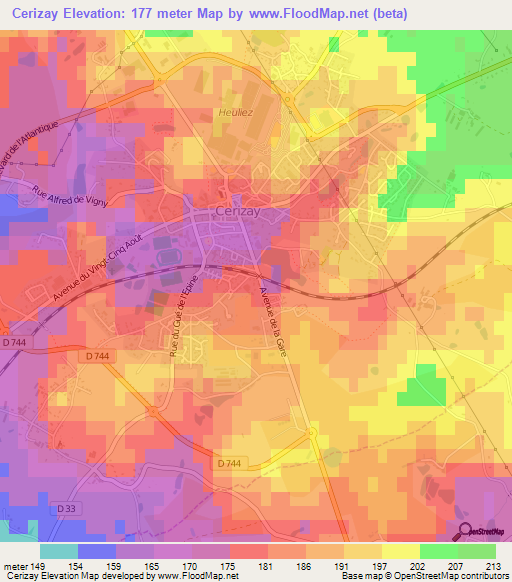 Cerizay,France Elevation Map