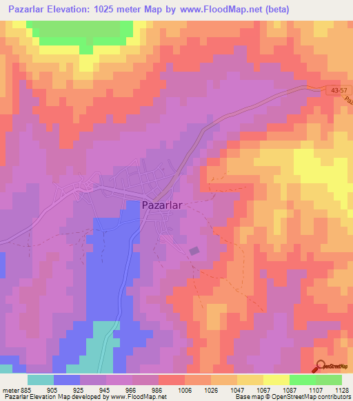 Pazarlar,Turkey Elevation Map