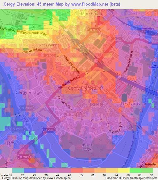 Cergy,France Elevation Map