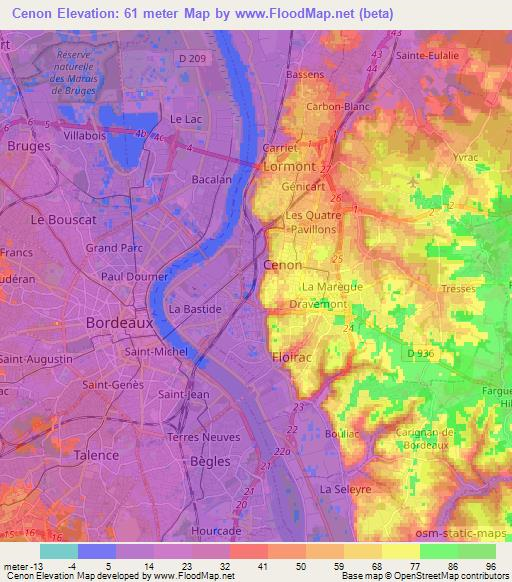 Cenon,France Elevation Map