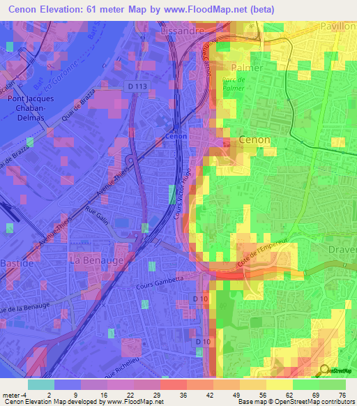 Cenon,France Elevation Map