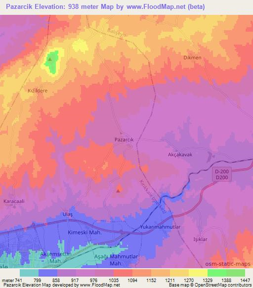 Pazarcik,Turkey Elevation Map