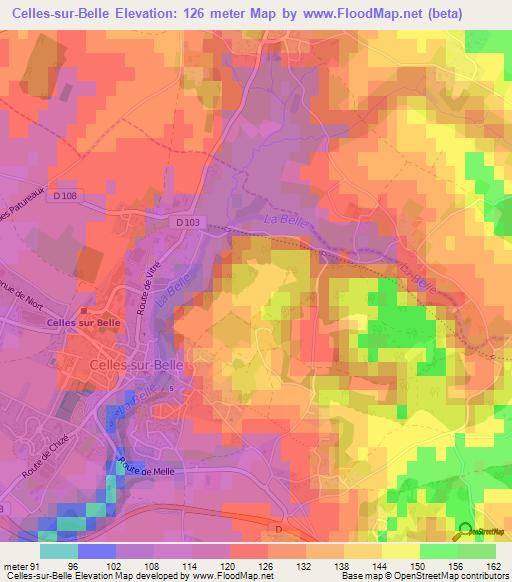 Celles-sur-Belle,France Elevation Map