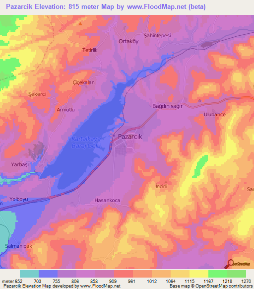 Pazarcik,Turkey Elevation Map