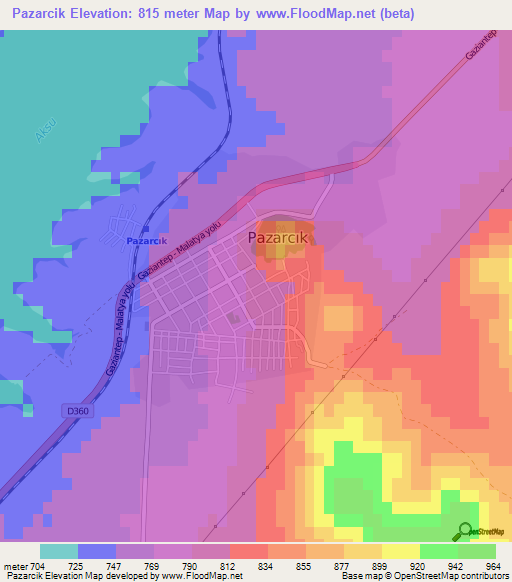 Pazarcik,Turkey Elevation Map