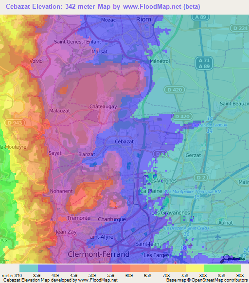 Cebazat,France Elevation Map